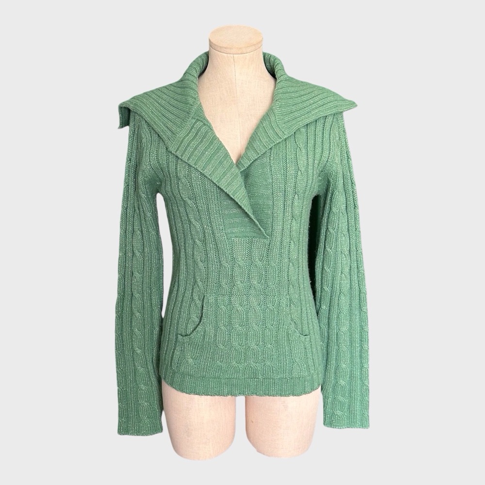 Duck Head Jeans Co Shimmery Cable Knit V-Neck Sweater